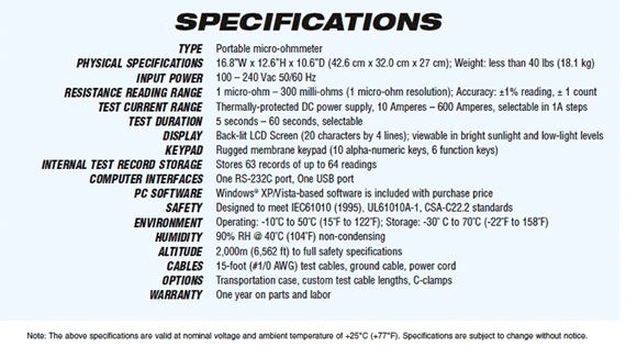 micro-ohmmeter to measure bushing contact joints or any low resistance