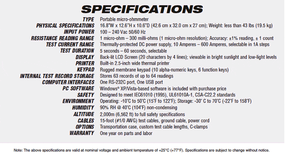 micro-ohmmeter specs