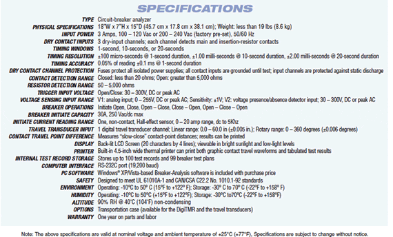 DigiTMR circuit-breaker analyzer especs