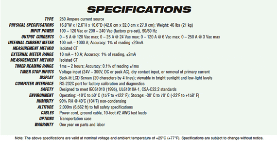 high-current source designed specifically for testing molded-case circuit breakers as well as thermal specs