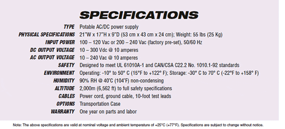 Universal Power Supply specs
