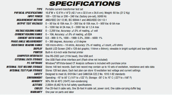 Transformers Testing EZCT 2000 specs