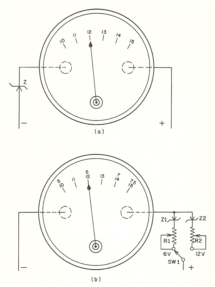 Figure 18-3 Expanded range DC voltmeter using zener diodes